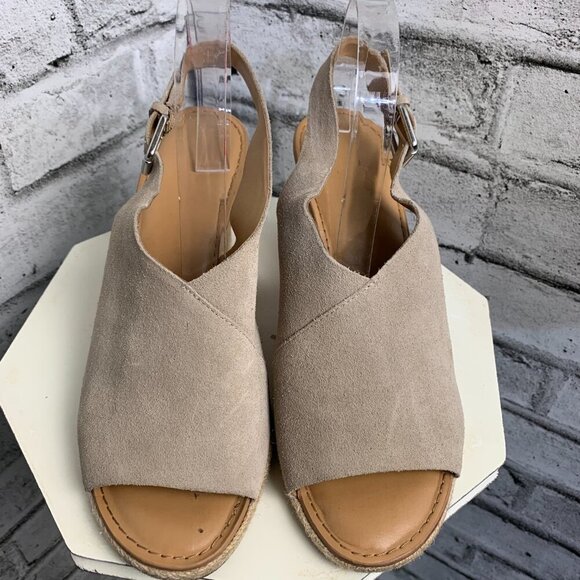 Franco Sarto Wedge Neutral Suede Cork Open Toe Slingback Espadrille Sandal - Picture 2 of 11